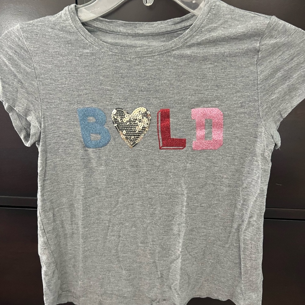 Kate Spade Gray Tee with Sequin Heart and Bold Letters
